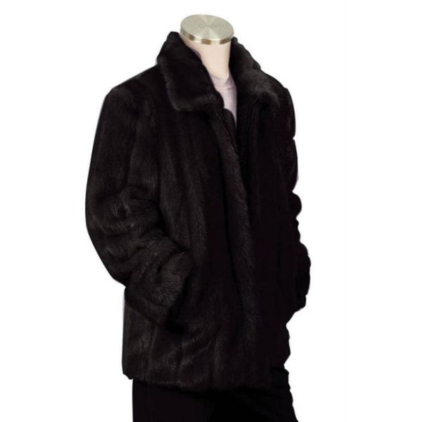 Mens Stylish Faux Fur 3/4 Length Coat Black