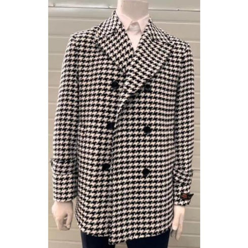 Men's Wool Car Coat - black and white Driver Coat