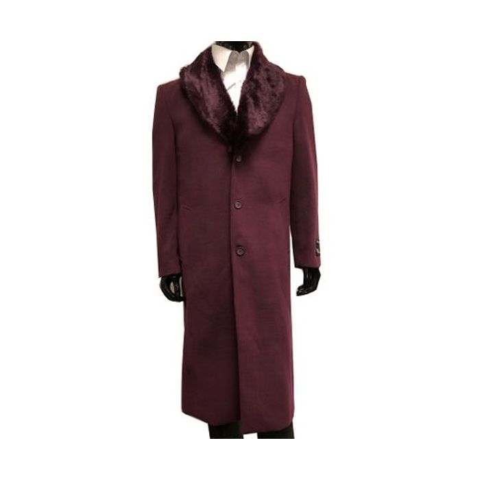 Burgundy Scarf Collar Woolen Coat