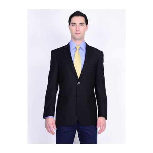 Mens Black Solid Two Button Wool Blazer Buttons Sport Coat