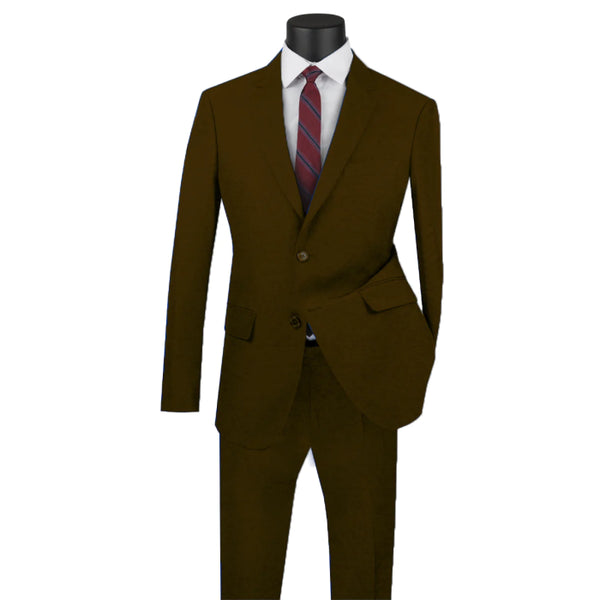 Mens Basic 2 Button Classic Fit Poplin Suit in Brown