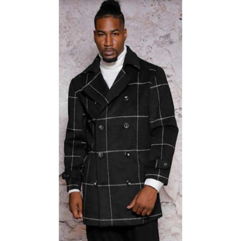 Men's Black Wool Car Coat - Driver Coat