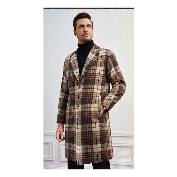 Mens Plaid Overcoat - Peacoat - Plaid Topcoats Red ~ Black main image 1