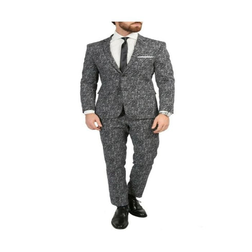 Mens Chicago Skinny Slim Fit Black White Suit