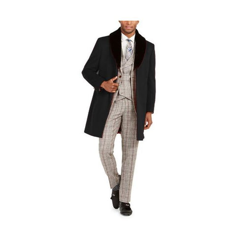 Mens coat - Wool And Coat With Fur Collar- Black Coat