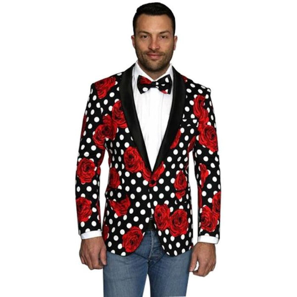 Mens fashion black shawl lapel polka dot pattern sport coat blazer