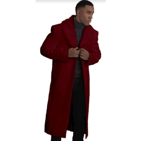 Mens Hot Red full length wool overcoat -Full length Mens Topcoat - Full length coat