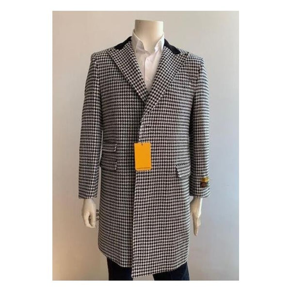 Mens Houndstooth Black Coat