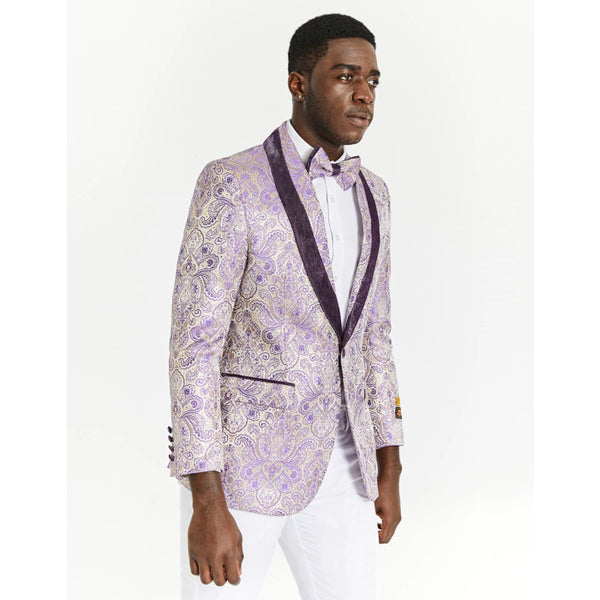 Mens Ivory Purple Floral Blazer