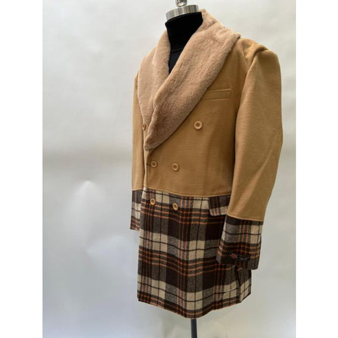 Mens Khaki Plaid Overcoat - Wool Peacoat - Plaid Topcoats