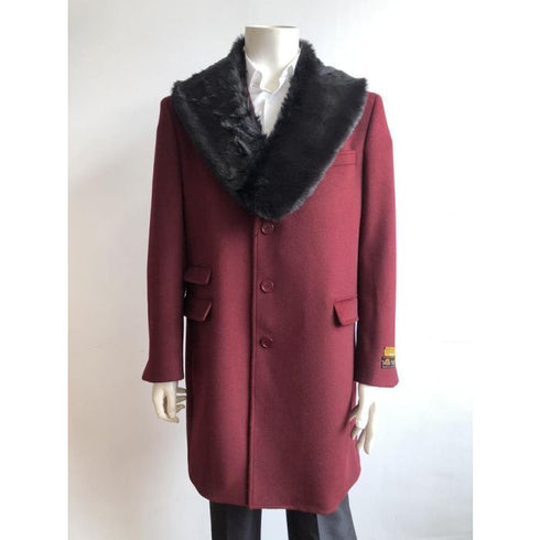 Mens Mid Length Burgundy Wool Car Coat