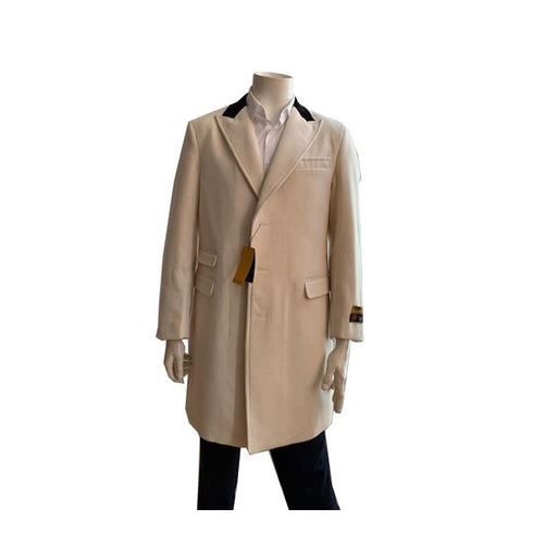 Mens Mid Length Off White Wool Carcoat