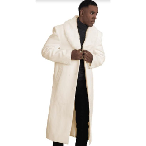 Mens Overcoat With Fur Collar - ivory Topcoat