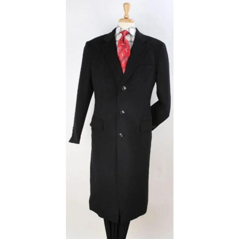 Mens Plaid 100% Wool Overcoat - Plaid Wool Topcoat Black