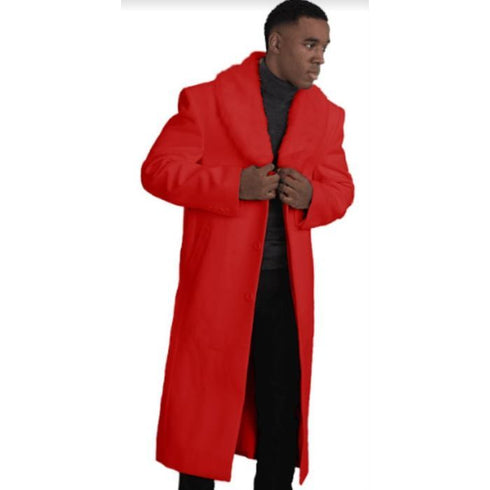 Mens Red full length wool overcoat -Full length Mens Topcoat - Full length coat