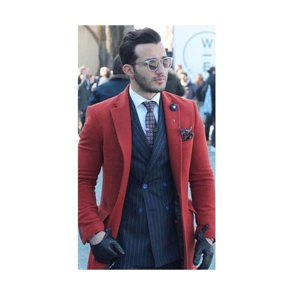 Mens Red Fabric Trench Coat