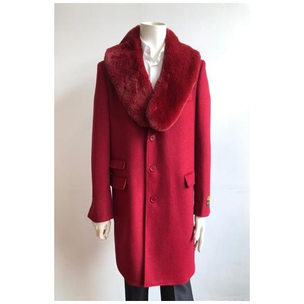 Mens Red Wool Three Quarter Winter Coat