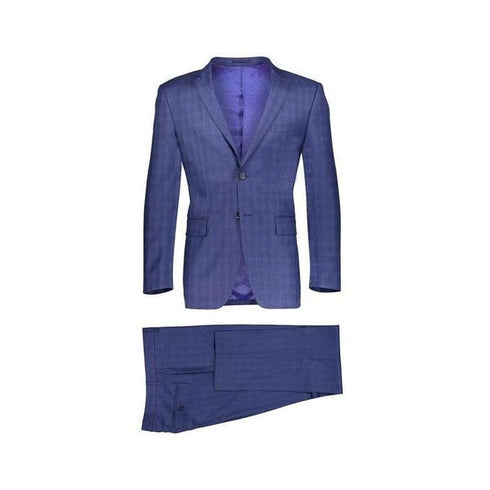 Mens Slim Fit 2 Button Dark Navy Suit Windowpane Plaid Suit