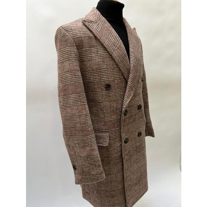 Mens Tan Plaid Overcoat - Wool Peacoat - Plaid Topcoats – OvercoatUSA