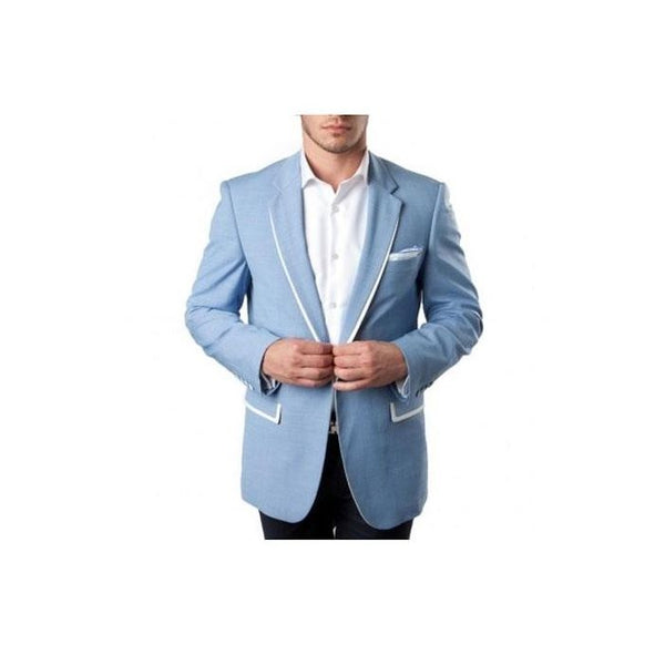 Mens Tazio Light Blue with White Trim Slim Fit Wedding Blazer