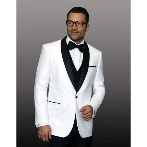 Mens White and Black Wool Dinner Jacket - Mens Evening jackets - Tuxedo Dinner Jacket