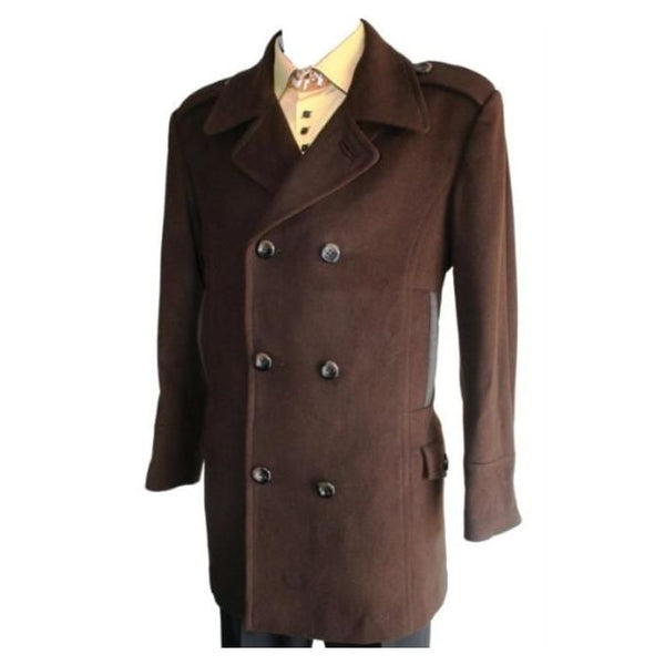 MENS BROWN FULL LENGTH WOOL DRESS TOP COAT / OVERCOAT