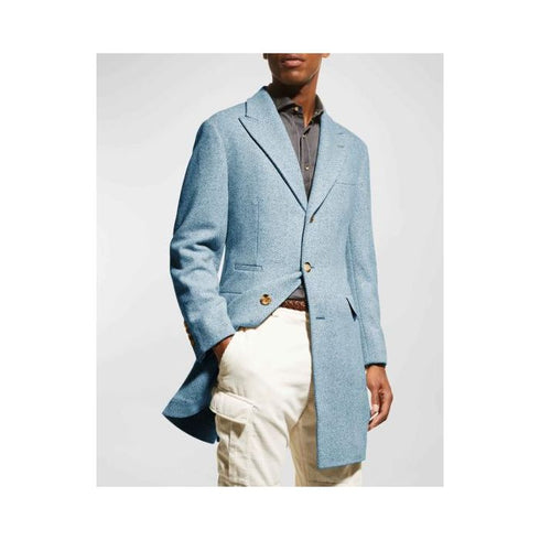 Men's Wool Car Coat - Light Blue Driver Coat