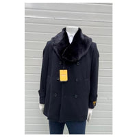 Mens Black Wool Peacoat With Fur Collar - Coat With Fur Collar