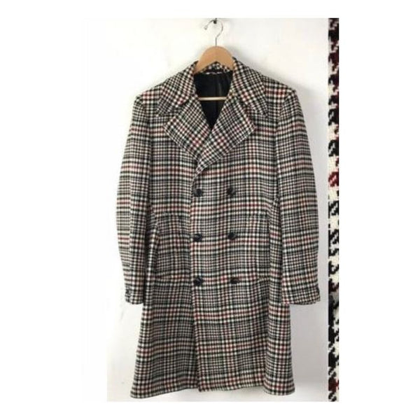 33 INCH PATTERN WOOL BLACK PLAID WINTER COAT MENS CAR COAT