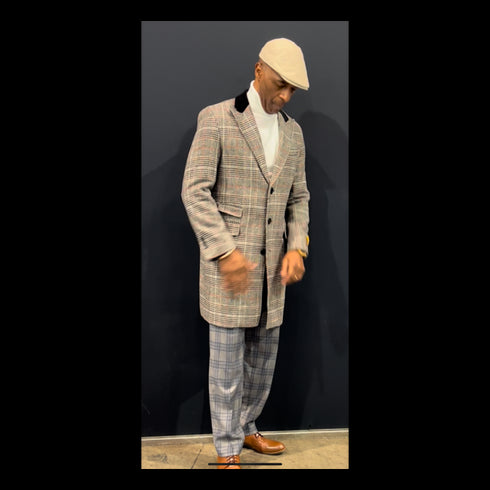 Mens Wool Plaid Peacoat Plaid Pattern Camel Coat