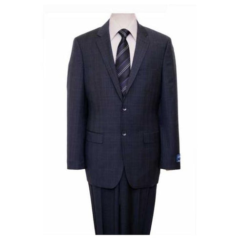 Mens 2 button windowpane plaid houndstooth checkered navy wool suit