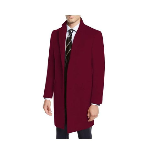 Mens Three Quarter Dark Burgundy Wool Car Coat