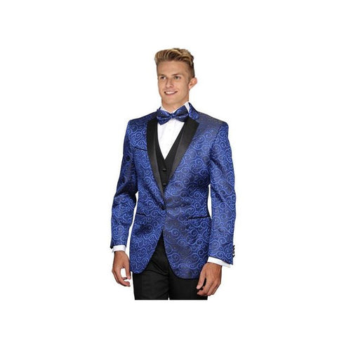 Mens Royal Blue One Button Floral Sateen Unique Paisley Sport Coat