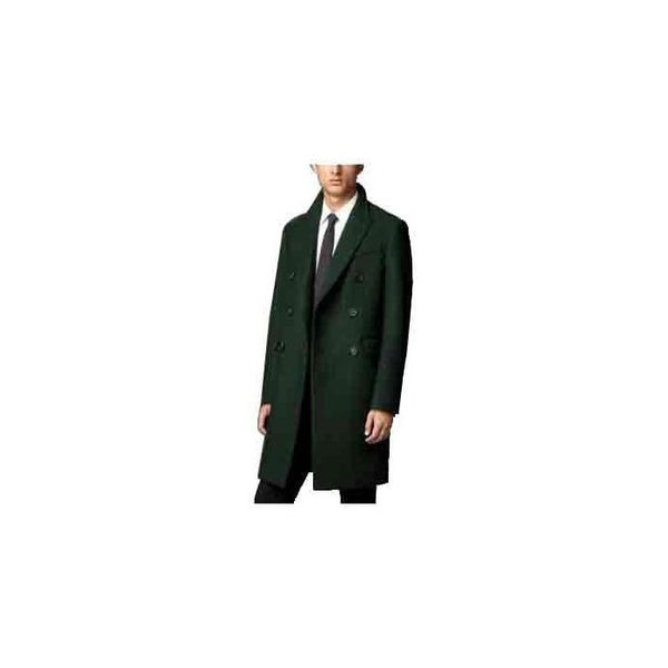 Double Breasted Long Three Button Peak Lapel Overcoat Olive Green - Mens Topcoat - Wool Top Coat