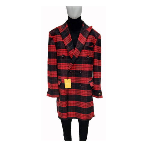 Mens Red and Black Overcoat Three Quarter Double Breasted