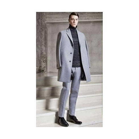 Mens Single Breasted Silver Gray Wool Overcoat