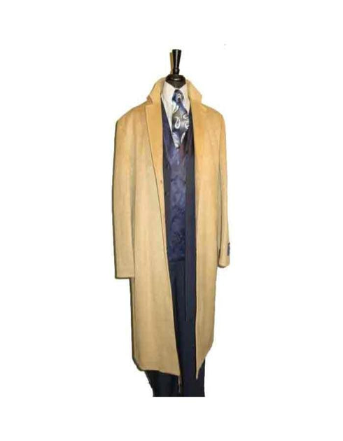 Full Length Three Button Wool Blend Camel Overcoat