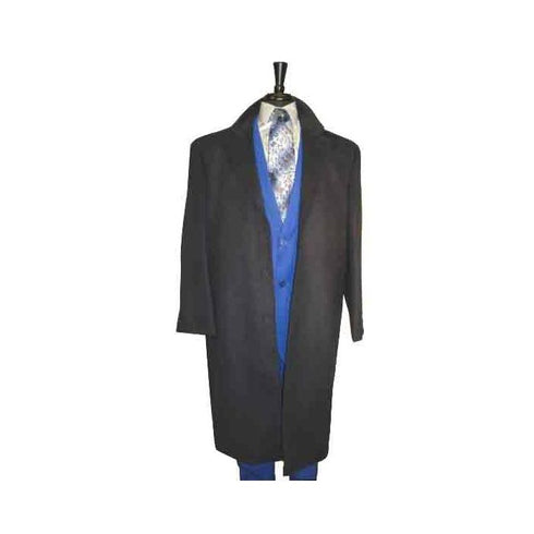 Three Button Long Wool Blend Black Overcoat