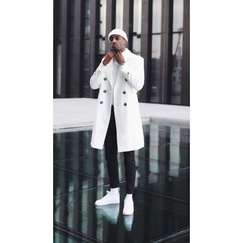 White Wool Peacoat Mens White overcoat cashmere white wool car coat OvercoatUSA